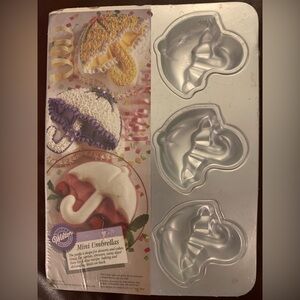 Wilton Mini Umbrellas Cake Pan. New! 6-cavity. Pkg. showing a little wear.